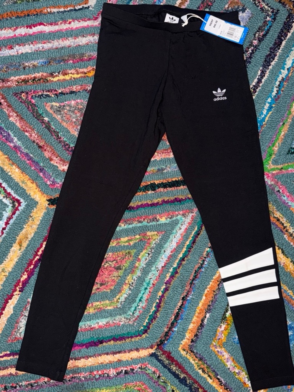 adidas Black Leggings with White Lower-Leg Stripe